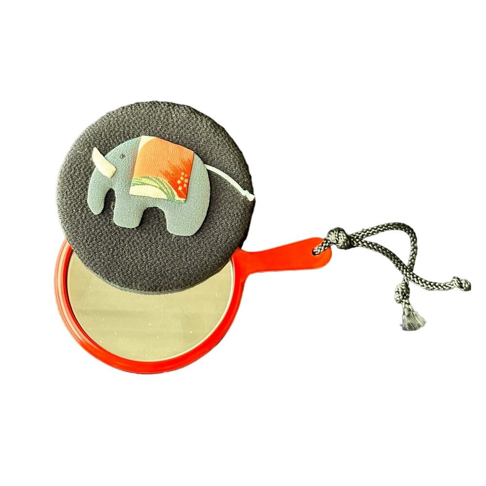Handmade African Elephant Mini Compact Mirror Cloth Fabric Cover Kids Purse Gift